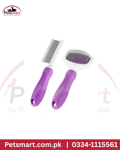Pet Grooming Comb and Slicker Brush Set for Cats and Dogs