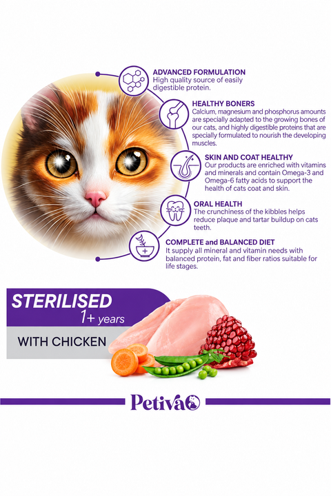 Petiva Sterilized Adult Chicken Dry Cat Food 1.5Kg