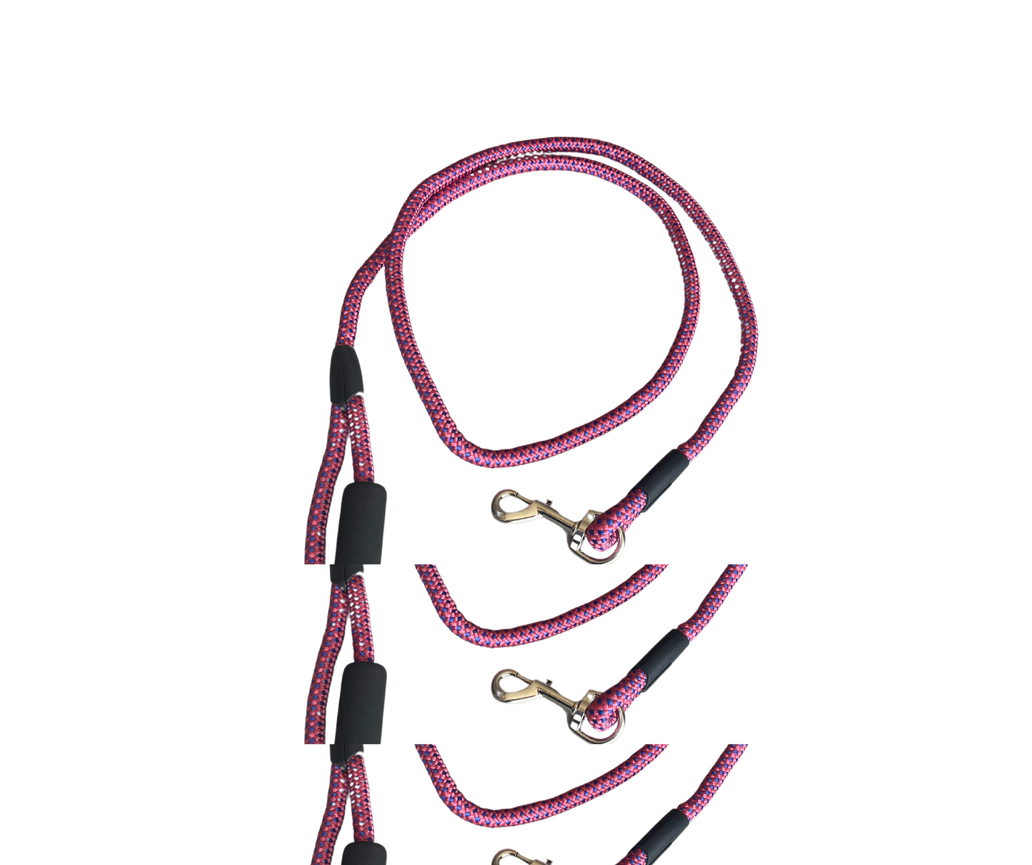 Round Rope Leash Imp Rubber Handle (Medium) - L, Pink & Blue