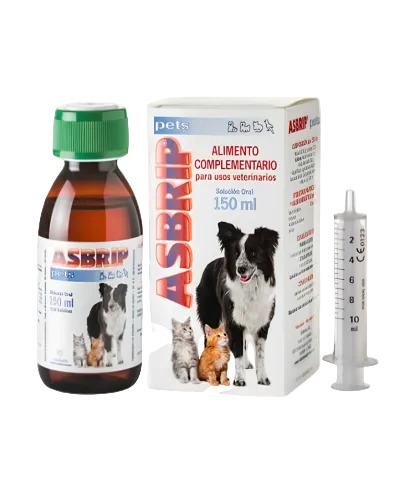 Asbrip Pets complementary oral solution for dogs and cats 150ml bottle and box