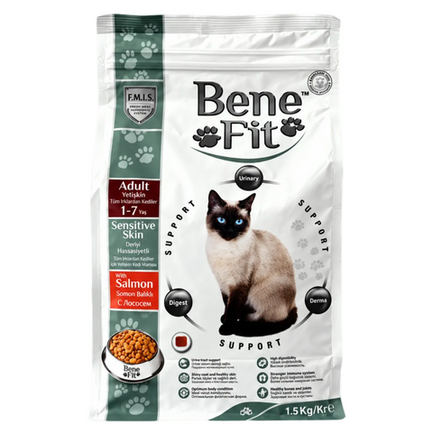 Benefit Sensitive Skin Salmon dry cat food 1.5kg bag for adult cats