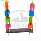 Bird Blocks natural wooden swing 30 by 31cm with colourful blocks rope and hanging chains