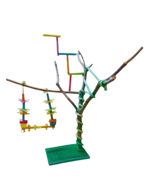 Bird Flower Stand with Swing, Ladder & Natural Branch Perches