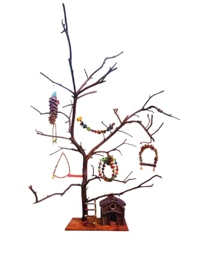 Bird Sparrow Hut Stand with Natural Wooden Branches