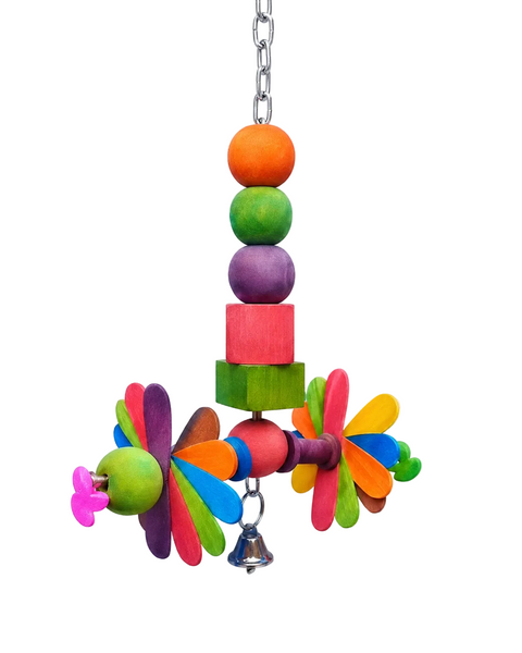 Bird Spiral Ball hanging toy 16 by 29cm with colourful beads and decorative pieces