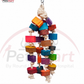 Bird Wood Wonder hanging wooden chew toy 13 by 52cm with colourful blocks and rope
