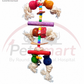 Birdie Bella hanging bird toy with colourful wooden pieces rope knots beads and bell