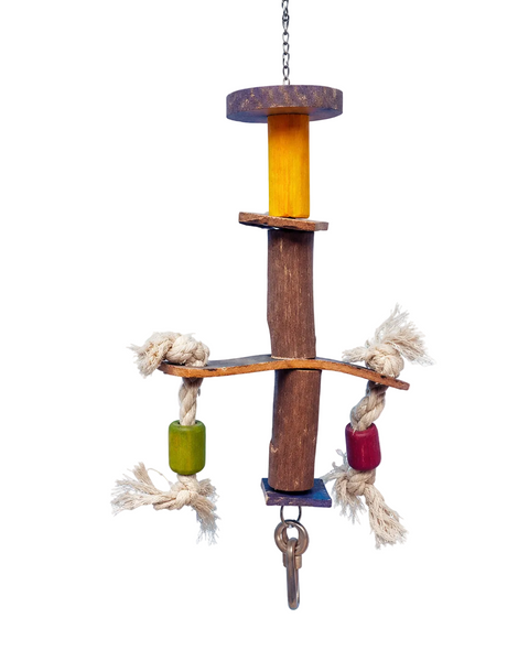 Birdie Buddy hanging bird toy 10 by 31cm with rope wooden pieces and colourful beads