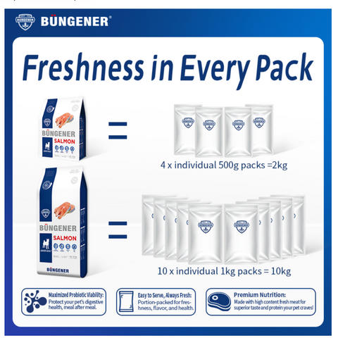 B������ngener Salmon Dog Food 10kg with ten individually sealed 1kg