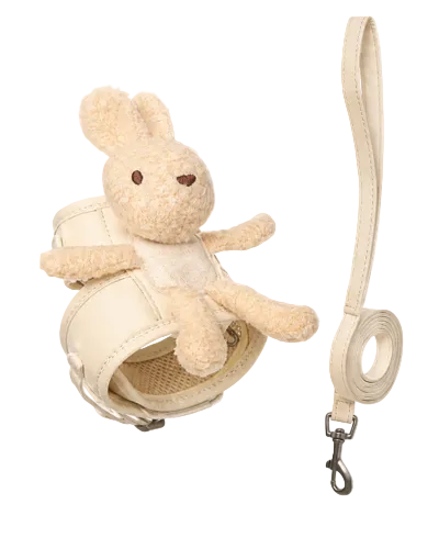 Bunny shaped soft cat harness with leash in cream color