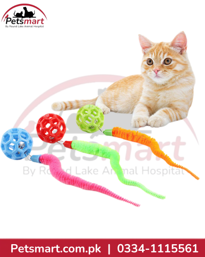 Colourful hollow ball toys for cats with bells and long furry tails