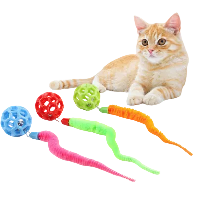 Colourful hollow ball toys for cats with bells and long furry tails