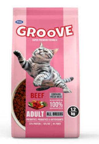 Groove Adult Beef Dry Cat Food 1 2Kg