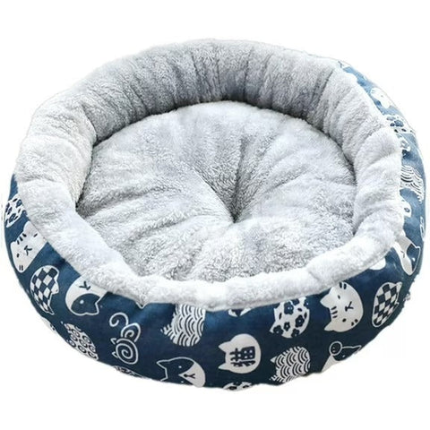 Medium Round Cushioned Pet Bed For Cats And Dogs Blue Grey