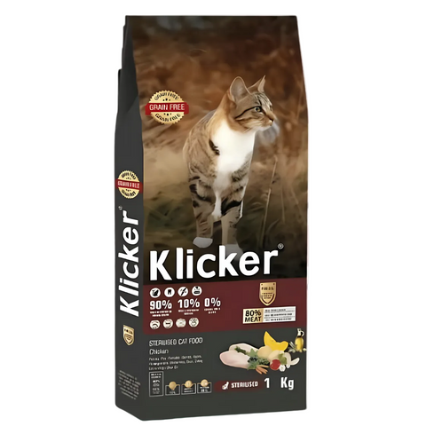 Klicker Sterilized Adult Chicken grain-free dry cat food 1kg bag