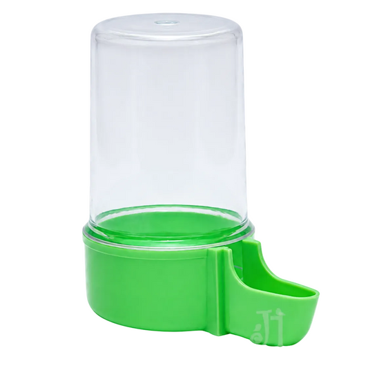 Large blue and white bird food and water dispenser for cage mounting