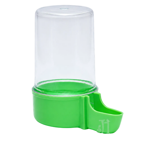 Large blue and white bird food and water dispenser for cage mounting