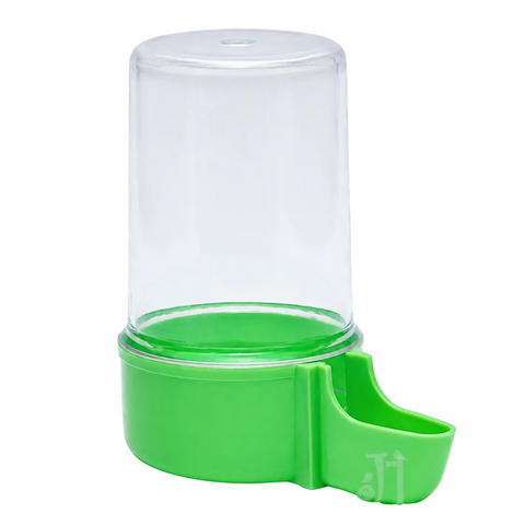 Large blue and white bird food and water dispenser for cage mounting