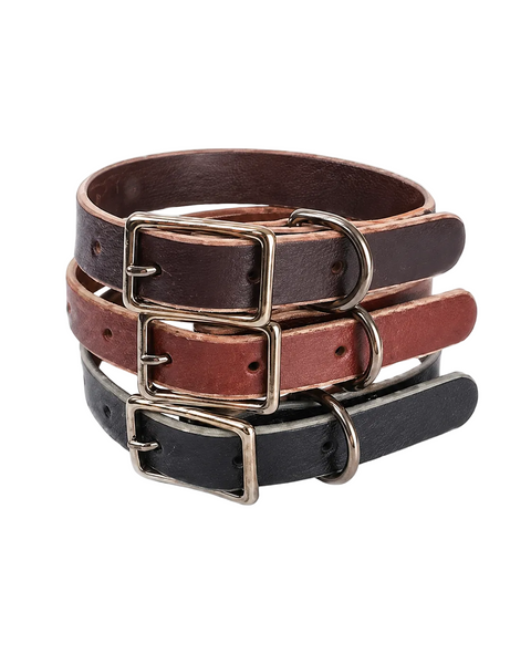 Large leather dog collar Size L with metal buckle D-ring and reinforced stitching