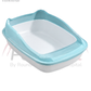 Medium blue and white open cat litter tray measuring 48 by 34.7 by 18 cm
