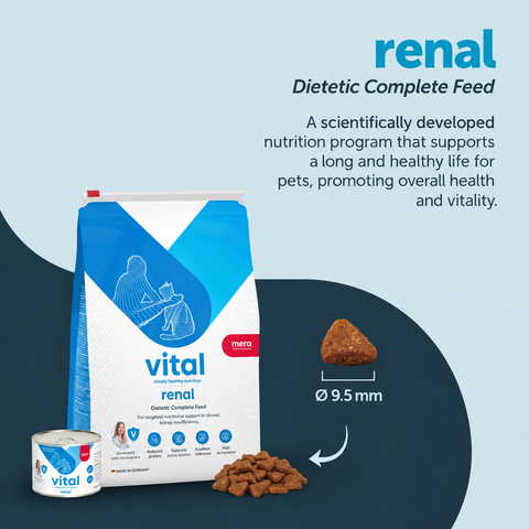 Mera Vital Renal dry cat food kibble approximately 9.5mm in diameter