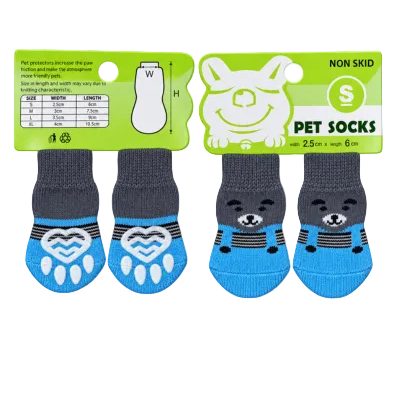 Non-skid pet socks Size Small for cats and small dogs with blue anti-slip paw grips
