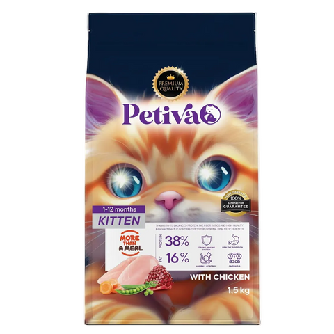 Petiva Kitten Chicken dry cat food 1.5kg bag for kittens aged 1����