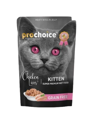 ProChoice Kitten Chicken Liver Meaty Bites in Jelly grain free wet cat food 85g