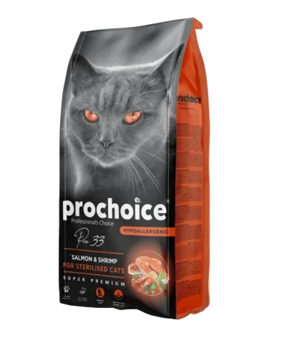 ProChoice Pro 33 Salmon and Shrimp dry cat food 2kg for adult sterilised cats