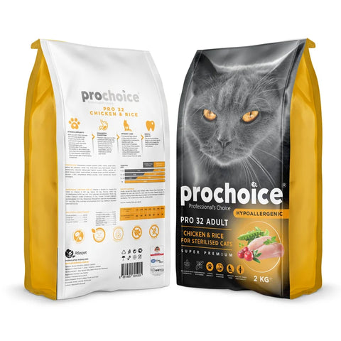 Prochoice Pro 32 Chicken Rice Dry Cat Food For Adult Sterilised Cats 2Kg