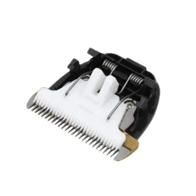 Professional replacement pet clipper blade with white cutting teeth and black mounting assembly