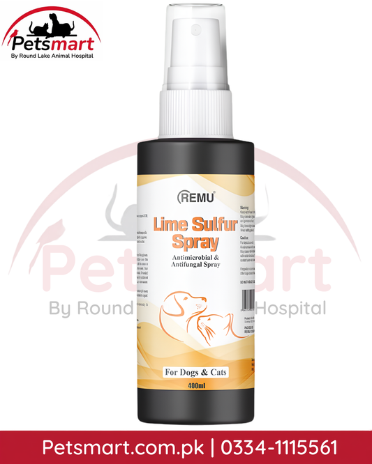 Remu Lime Sulfur Antimicrobial and Antifungal Spray 400ml for dogs and cats