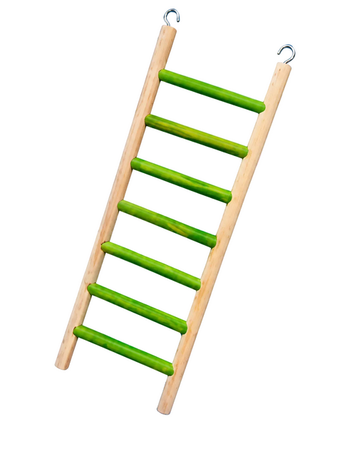 Seven step hanging bird ladder measuring 10.5 by 33cm for climbing and perching
