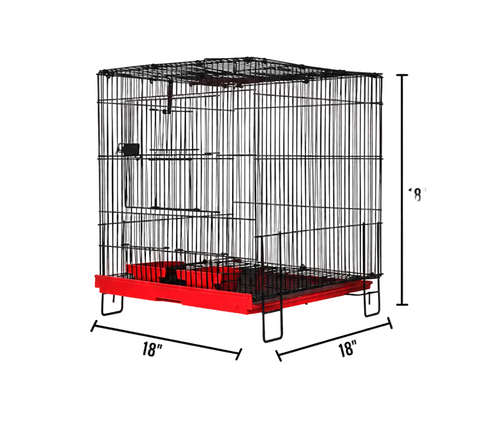 Small folding metal bird cage measuring 18 by 18 by 18 inches