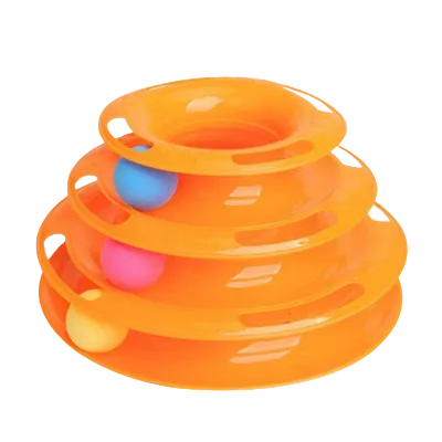 Three-level interactive cat track toy with rolling balls
