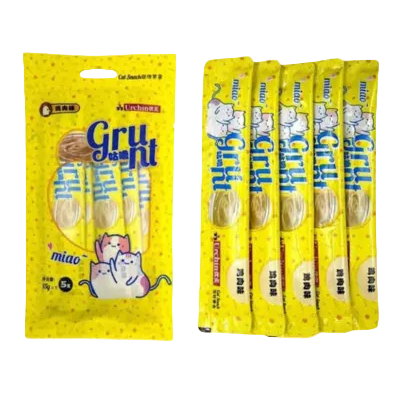Yellow Urchin creamy cat treat pack with individual lickable treat sticks