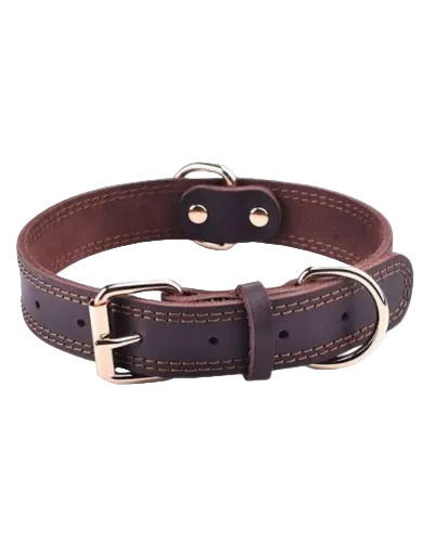 XL leather dog collar with metal buckle D-ring and reinforced stitching
